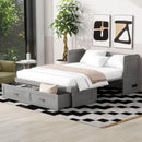 Queen Size Murphy Bed with USB Ports, Large Drawers and Metal Handles, Antique Grey