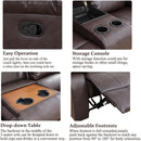 Brown 3 Piece Vegan Leather Recliner Sofa Set Cupholders