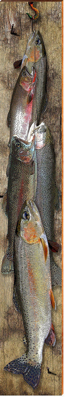 Rainbow Trout Stringer Home Decor Art Print on Real Wood (9.5"x59")
