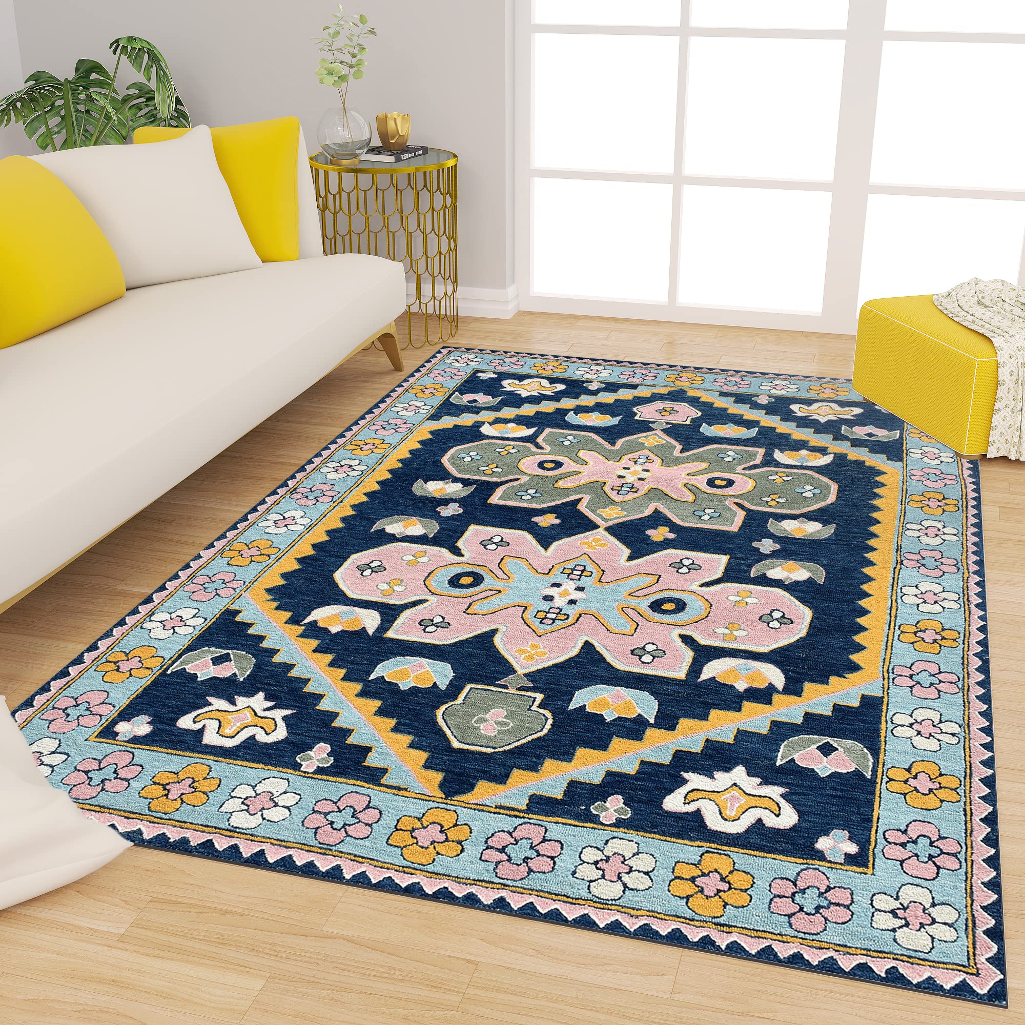 Premium Hand-Tufted Rug Made of 100% Wool - Lotus Bloom - 4x6 Feet