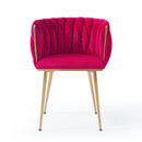 Modern Velvet Dining Chairs Set of 2, Upholstered Woven Dining Chair with Golden Metal Legs, Upholstered Dining Chairs for Dining Room, Kitchen, Vanity, Living Room