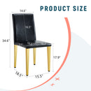 A Set of 4 Black PU Leather Backrest Chairs with Gold Metal Legs - A Perfect Pairing, Ideal for Minimalist and Modern Home Décor Styles, with Product Dimensions of 16.2*18.5*34.6 inches