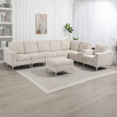 Convertible Sectional Corduroy  Sofa with Storage Ottoman,Cupholders, USB Ports for Living Room Apartment,Beige