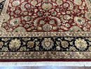Indian Agra Rug 10x14, Traditional Oriental Carpet, Room Sized Wool Area Rug, Floral, Maroon
