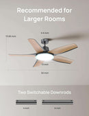 52 Inch Low Profile Smart Ceiling Fan Alexa RGB Lighting