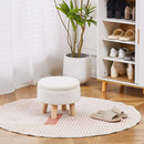 Cream Velvet Round Storage Ottoman With Solid Wood Legs
