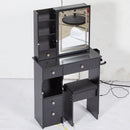 29.2' Small Size Left Drawer Desktop Vanity Table + Cushioned Stool, 2 AC+2 USB Power Station, Hair dryer bracket, Extra Large Touch Control Sliding LED Mirror, Tri-color Switching, Brightness Adjust