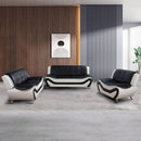 Living Room Faux Leather Sofa Set 3 Piece Black White
