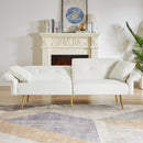 Modern Teddy Upholstered Accent Loveseat Sofa With Side Pocket,Folding Sleeper Sofa Bed With Foldable Armrest , Adjustable Backrest and Golden Metal Legs for Living Room,White