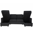 Convertible U-shaped Sectional Sofa with Storage Chaise Lounges and USB Ports, Black Twill Polyester, 103.9 Inches