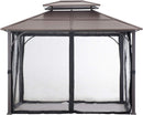 10x12 Brown Hardtop Gazebo With Steel Frame And Netting For Outdoor Patio Garden Canopy Shelter