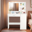 Vanity Desk with Mirror and Adjustable LED Lights, 3 Lighting Modes, Drawer and Storage Cabinet, White MDF
