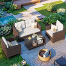 4 Piece Patio Rattan Furniture Set Beige Cushions Outdoor