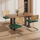 Natural Rattan Dining Chairs Set of 4, Modern Dining Room Chairs with Solid Wood Back for Kitchen Living Room, Mid Century Breuer Design Inspired, Upholstered Faux Leather (Green)