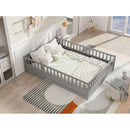 Full size Floor bed, integral construction with super high security barrier, door, children's floor bed frame, Montessori wooden children's floor bed, Support slat Grey