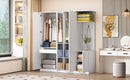4-Door Wardrobe with Shelves, Drawers, and Full-Length Mirror, White
