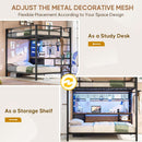 Black Full Over Twin Metal Bunk Bed With Desk LED Lights