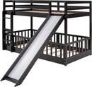 Twin Over Twin Floor Bunk Bed With Slide And Ladder
