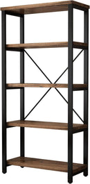 5 Tier Industrial Solid Wood Bookcase With Metal Frame
