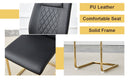 Table and chair set.63'x31.5x30'Black Texture With Lines Patterned Sintered Stone Table with Golden Stainless Steel Butterfly Legs.Paried With 4 Black High-quality PU Chairs With Golden Metal Legs.