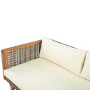 Premium Outdoor Sofa Set with Waterproof Cushions in Beige - Sectional Seating Group with Acacia Wood and Wicker