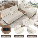 114" L-shaped Sofa Sectional Sofa with Two USB Ports and Two Power Sockets, a Storage Drawer and a Reversible Chaise Lounge for Living Room, Beige