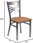 HERCULES Series Clear Coated X Back Metal Restaurant Chair 2 Pack Natural Wood Seat