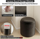 Round Velvet Storage Ottoman Black Lacquered Finish