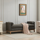 Elegant Upholstered Bench,Daybed,Ottman with Wood Legs & 2 Bolster Pillows, Gray PU, 66.34'W for Bedroom, Living Room, Entryway