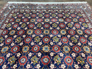 Persian Veramin Rug 7x11, Repeated Allover Pattern, Handmade Vintage Carpet, Navy Blue