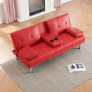 67-inch Red Leather Multifunctional Double Folding Sofa Bed with Coffee Table for Office Use