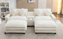 Chenille Upholstered Sectional Sofa with Removable Ottoman, USB Ports, Cup Holders, and Storage, Beige, 111'