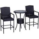 Rattan Wicker Bar Set for 3 PCS with Ice Buckets, Patio Furniture with 1 Bar Table and 2 Bar Stools for Poolside, Backyard, Porches