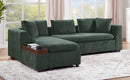 Elegant Chenille L-Shaped Sofa with Wooden Storage Compartment, Green, 93.7 Inches