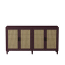 70' Rattan Buffet Cabinet with Storage, 4-Door Sideboard Buffet Cabinet with Adjustable Shelves for Kitchen, Living Room and Dining Room, Easy Assembly,Brown