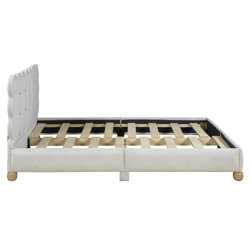 Queen Size Upholstered Platform Bed with Support Legs,Beige