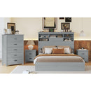 4-Pieces Bedroom Sets Queen Size Vintage Wooden Bed Frame with 2 Nightstands and 1 Dresser,Light Gray
