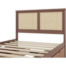 Full Size Wood Storage Platform Bed with 4 Drawers, Rattan Headboard, Espresso