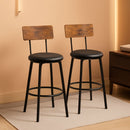 Rustic Brown PU Bar Stools Set of 2 26 Inch With Footrest