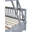 Twin Over Full Rubber Wood Bunk Bed with Trundle, Convertible Ladder and Guardrail, Detachable, Convertible Bed, with Twin Size Trundle  ,Grey