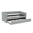 Twin Size Daybed with Trundle Upholstered Sofa Bed, with Vertical Stripes, Linen Fabric, Grey (82.5'x43'x30')