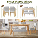 6PCs Dining Room Table Set, Rustic Farmhouse Dining Room Rectangular Table with 4 Upholstered Chairs and Bench, Solid Wood Kitchen Dining Table Set for 6 Persons