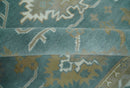 9.2x11.9 Hand Knotted Blue and Ivory Traditional Oushak Wool Area Rug