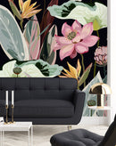 Stylish Dark Wallpaper with Pink Flowers Chic