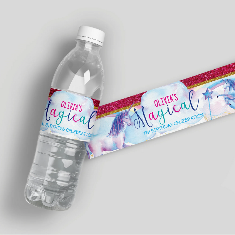 Unicorn Birthday Water Bottle Labels