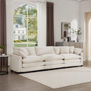 Mid-Century Modern 3-Seater Sectional Sofa with Arm and Throw Pillows, Light Beige Corduroy