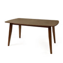7-Piece Mid-Century Dining Set with Walnut Finished Frame, Upholstered Dining Chairs,Light Beige Chairs and Walnut Wood Table
