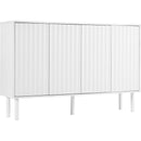 ON-TREND Minimalist Shoe Cabinet with 5 Solid Wood Legs, Cream Style Sideboard Buffet Cabinet with Fluted Doors, Large 4-Door Storage Cabinet with Adjustable Shelves for Living Room, White, 55.1*13.7'