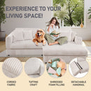 105' Oversized Sectional Sofa Cloud Couch for Living Room, Modern stripe L Shaped Couch, Comfy Boucle Modular Sofa Sleeper with Moveable Ottoman WIth/6 Pillow(WHITE)