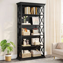 71 Inch 6 Tier Industrial Bookcase Floor Standing All Black
